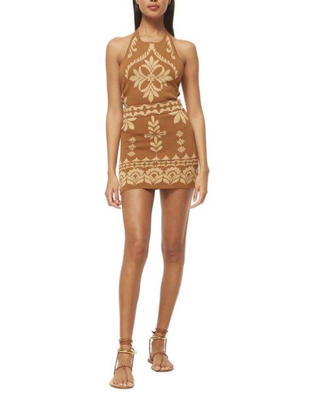 MISA Los Angeles Leni Knit Mini Skirt XS Brown Cream NWT